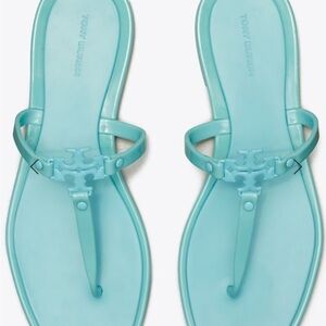 Tory Burch Blue Thong Sandals with Decorative Upper